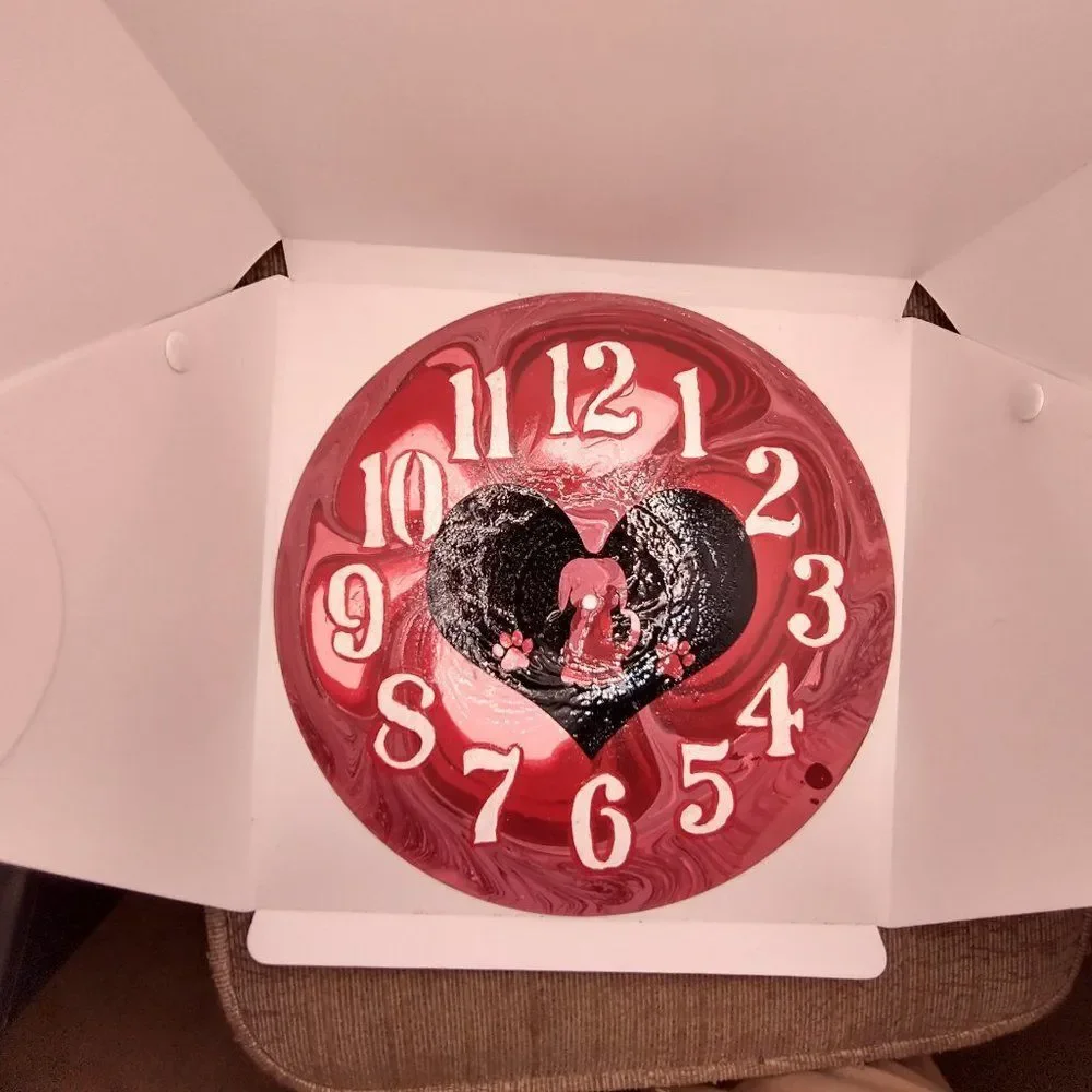Hand Crafted Abstract Dog Hanging Wall Clock Analog Vinyl Record Fluid Art Decor